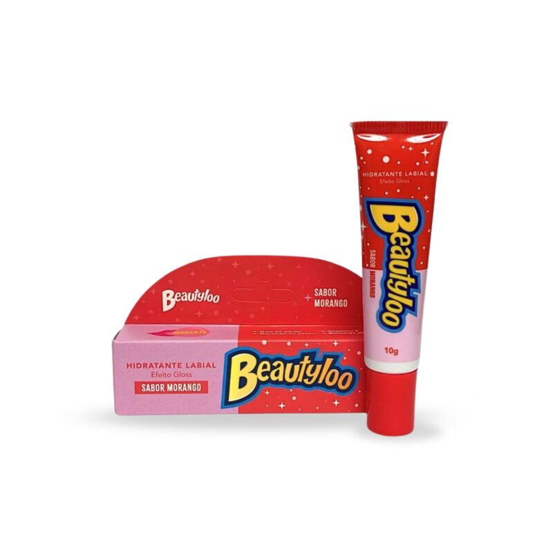 Hidratante labial Beautyloo sabor Morango 10g com efeito gloss, fórmula nutritiva e aroma doce para lábios macios e