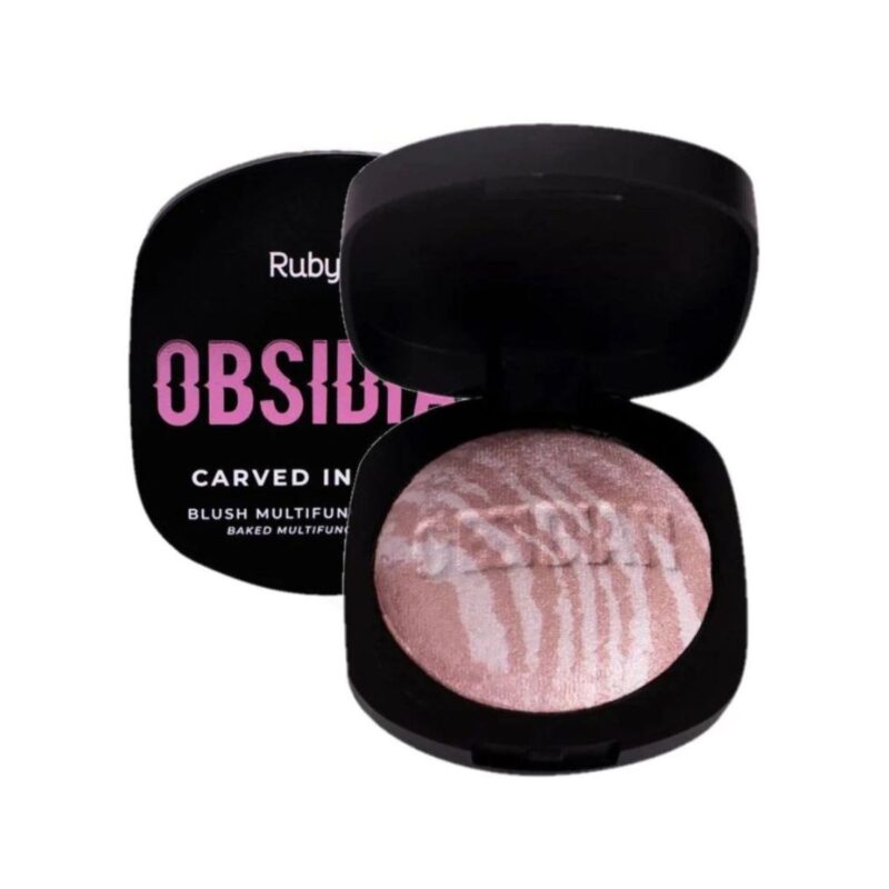 Blush Multifuncional Obsidian Ruby Rose em pó assado com alta pigmentação, que pode ser usado como blush, iluminador ou sombra