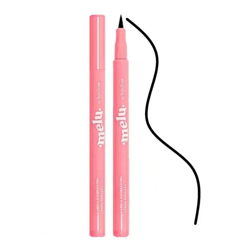 Caneta Delineadora Melu Ruby Rose preta com ponta fina e acabamento matte de longa duração