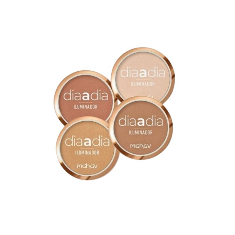 Iluminador Dia a Dia Mahav em pó compacto com brilho acetinado para um efeito natural e radiante