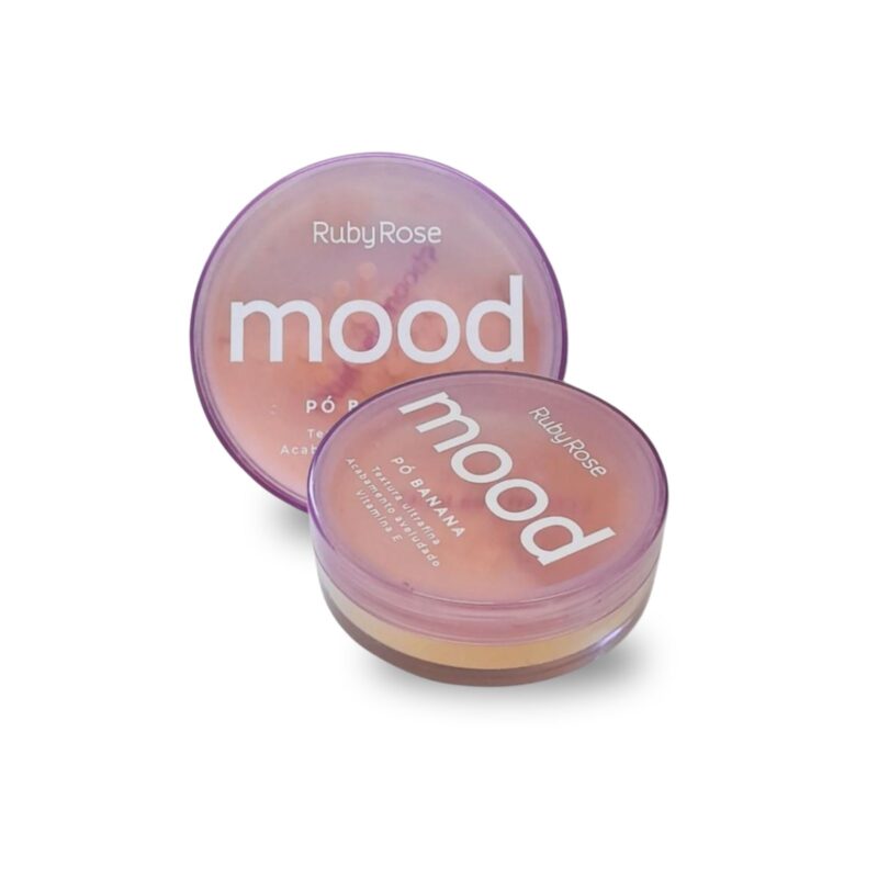Pó Banana Solto Feels Mood Ruby Rose com textura ultrafina, efeito aveludado e tom amarelo suave que se adapta a todos os tons de pele