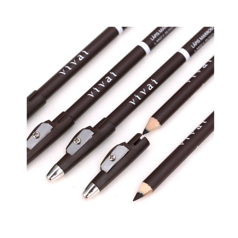 Lápis para olhos marrom Vivai com apontador, alta pigmentação e textura macia que garante traços precisos, longa duração e pode ser usado também para sobrancelhas
