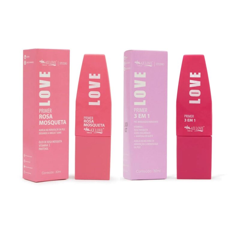 Primer facial Max Love 3 em 1 com vitamina C, ácido hialurônico, rosa mosqueta e manteiga de karité para hidratação, luminosidade e fixação da maquiagem