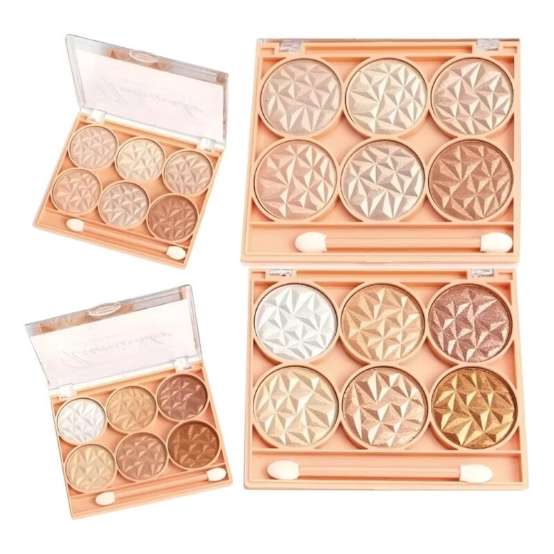 Paleta de Iluminador Febella – 6 Cores, Pele Luminosa e Alta Pigmentação